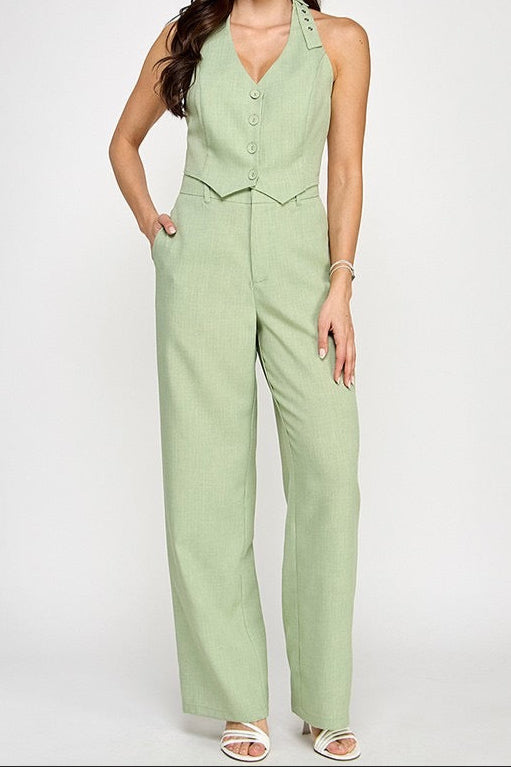 Halter Vest and Straight Pant Set