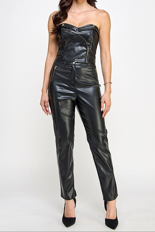 Faux Leather Tube Top with Pants