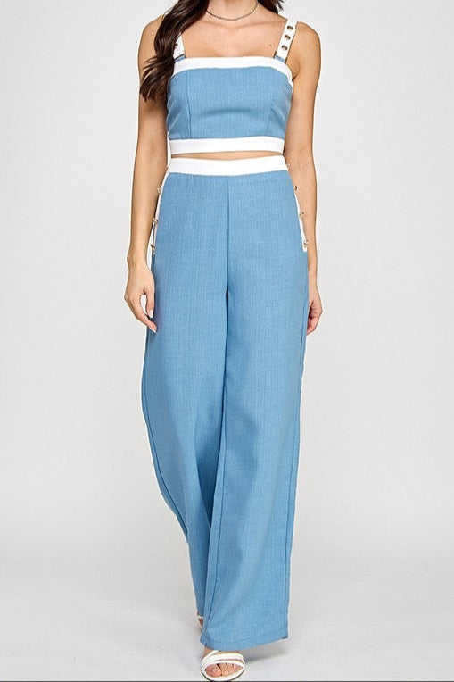 Crop Top with Wide Leg Pants Set